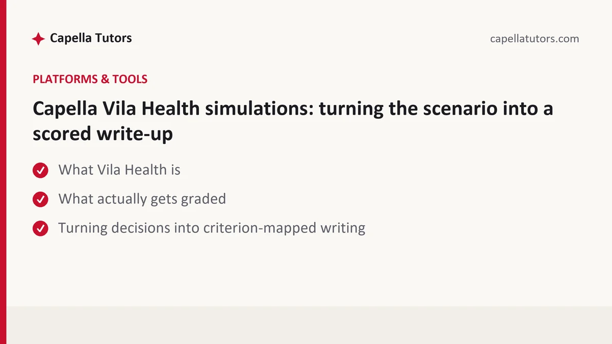 Capella Vila Health simulations: turning the scenario into a scored write-up — a Capella FlexPath student guide, from Capella Tutors
